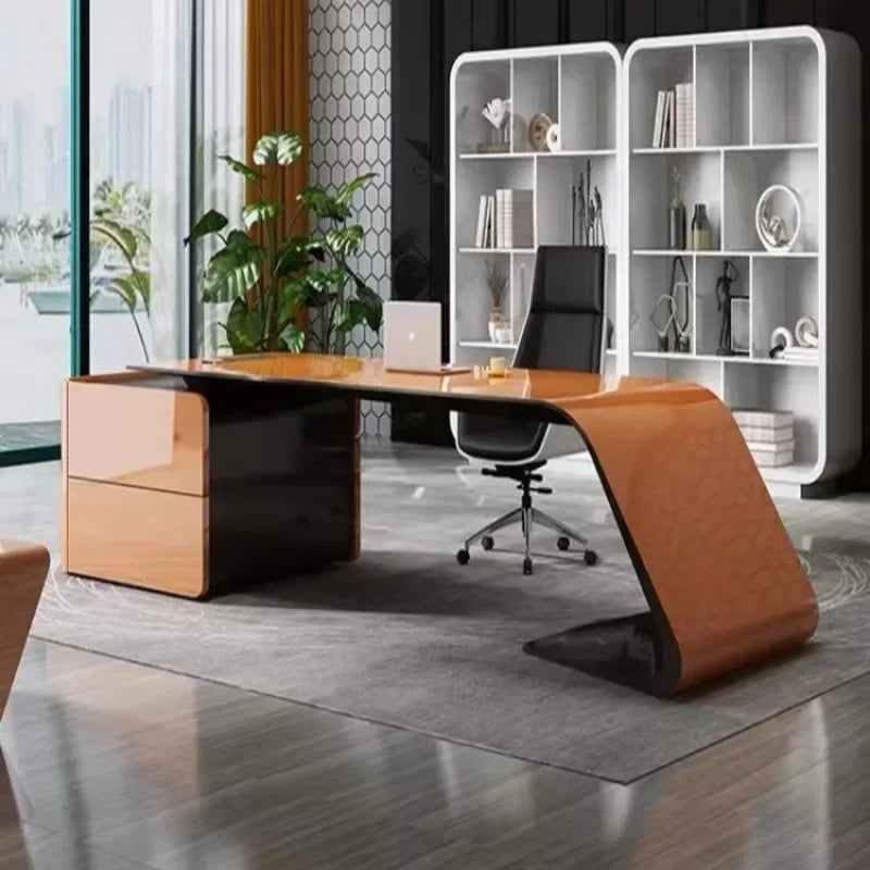 Bedroom & Conference Office Desk – Corner Executive, Light Luxury, Unique Stand-Up Computer Desk, Long Escritorio Furniture