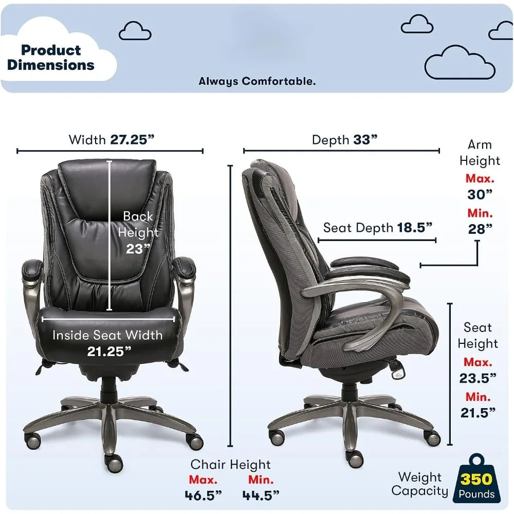 Office Chair, Ergonomic Computer Chairs with Multi-Layer Seat Cushion, Height Adjustable, Faux Leather, Executive Comfort Chair
