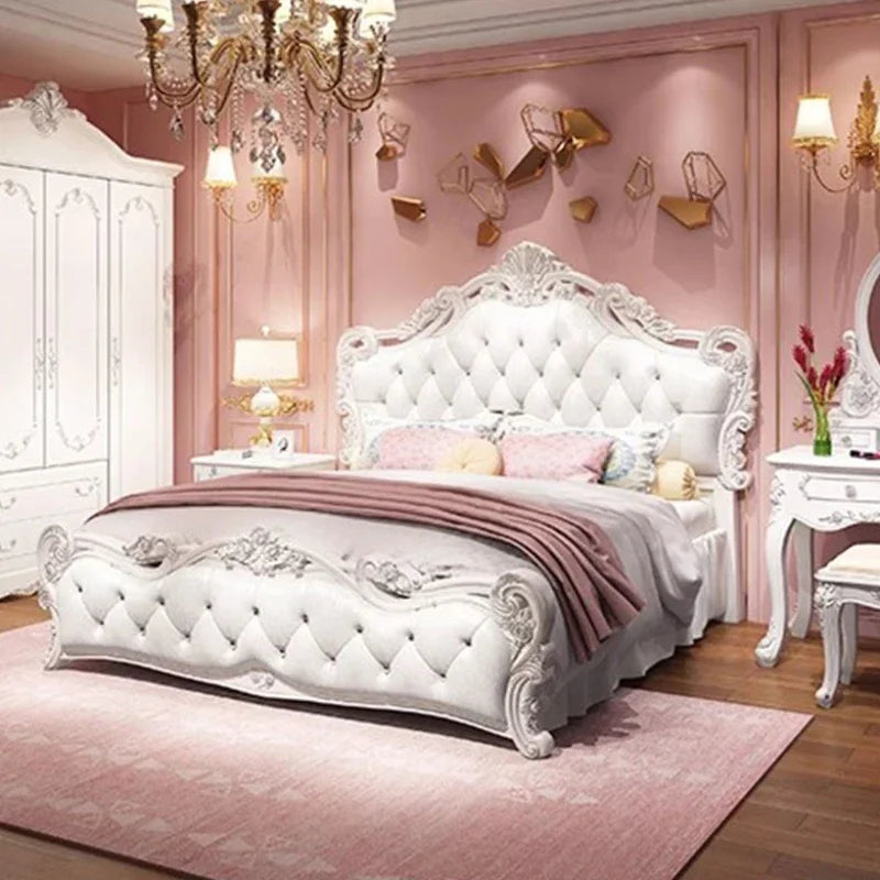 Princess Master Bed Frame Master High End Sleeping Wood Bed Frame Aesthetic White Muebles Para Dormitorio Nordic Furniture