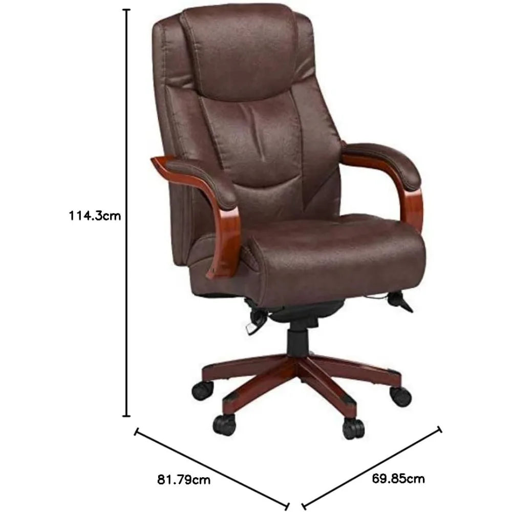 La-Z-Boy Delano Big & Tall Executive Office Chair, High Back Ergonomic Lumbar Support, Bonded Leather, Brown