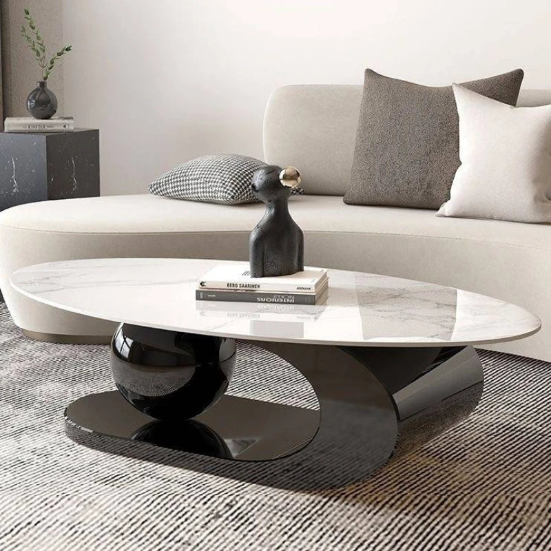 Modern light luxury black oval coffee table