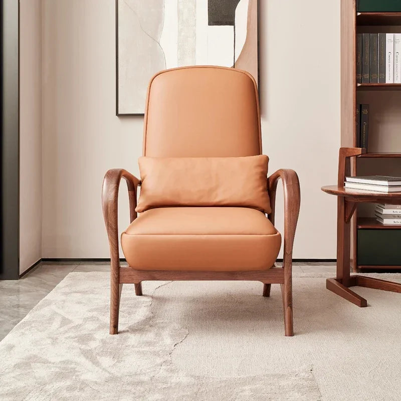 North American Black Walnut Solid Wood Living Room Couch Bedroom Leather Lounge Chair Recliner