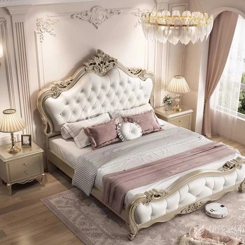 King Size Bed Frame European Luxury Glamorous Aesthetic Modern Twin Bed Frame Storage Design Sleeping Cama De Casal Furniture
