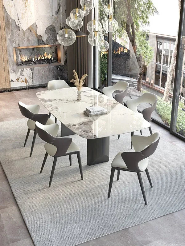 Italian light rock table family small apartment modern simple rectangular stainless steel light luxury table and chair