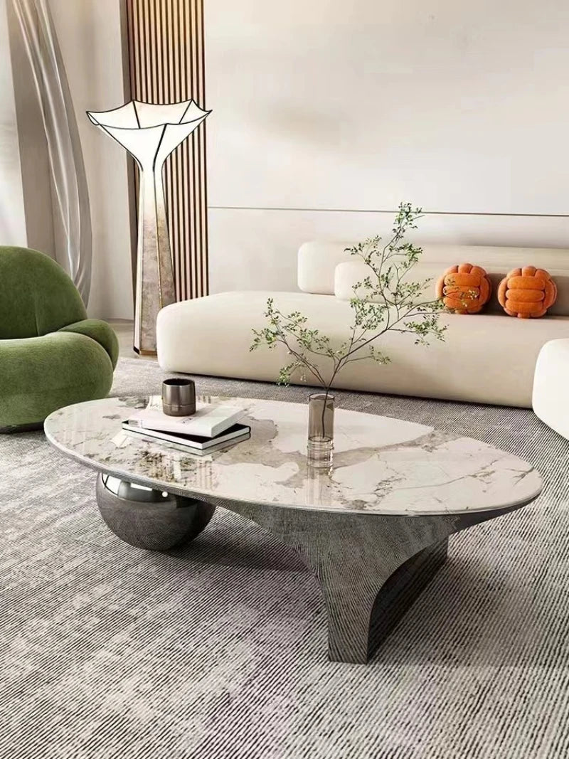 luxury modern marble top coffee table with stainless steel