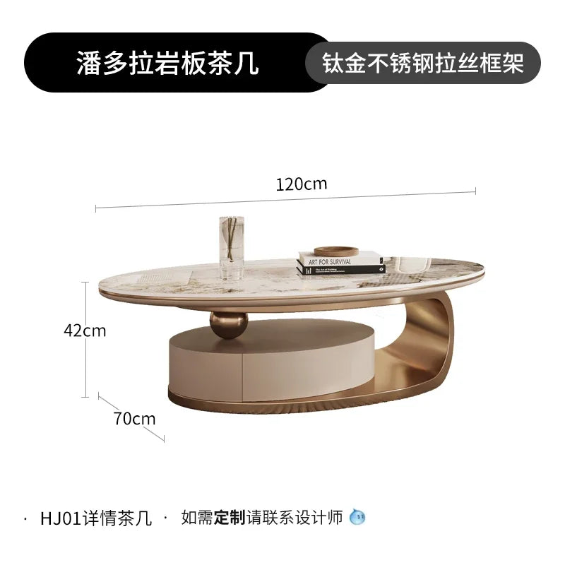 Metal Coffee Table – Modern Elipse Design with Italian White Marble Top