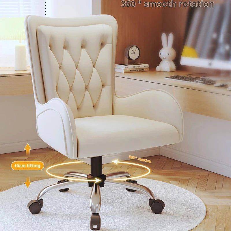 Nordic Luxury Leather Swivel Computer Chair Comfortable Lounge Chair Ergonomic Armchair Living Room Backrest Office Chair