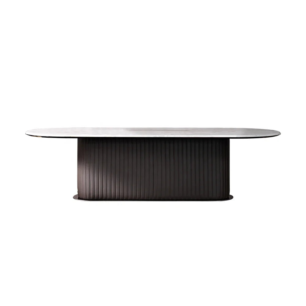 Luxury Italian Leather Dining Table Set—Includes a modern marble table and 6 luxurious dining chairs