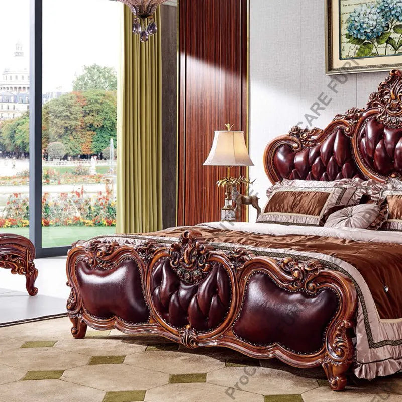 Italian European Solid Wood Villa Bed – Luxurious Carved Wedding Bed