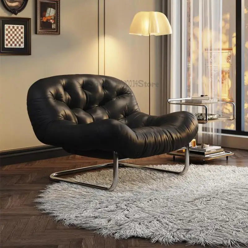 Designer Retro Italian Chair – Antique-Style Real Cowhide Lazy Recliner