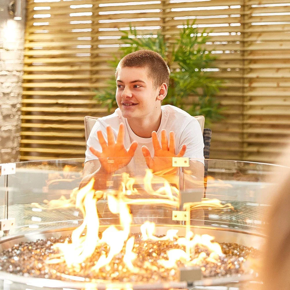 Custom 8-Seat Wicker Rattan Outdoor Dining Set with Round Fire Pit Table