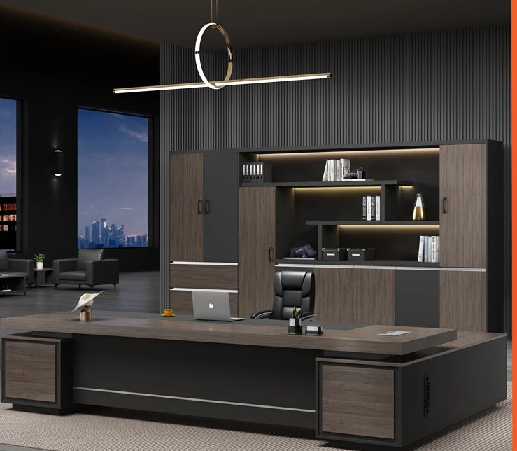 Minimalist Modern Boss Desk and Office Chair Set – CEO Office Furniture Combination.