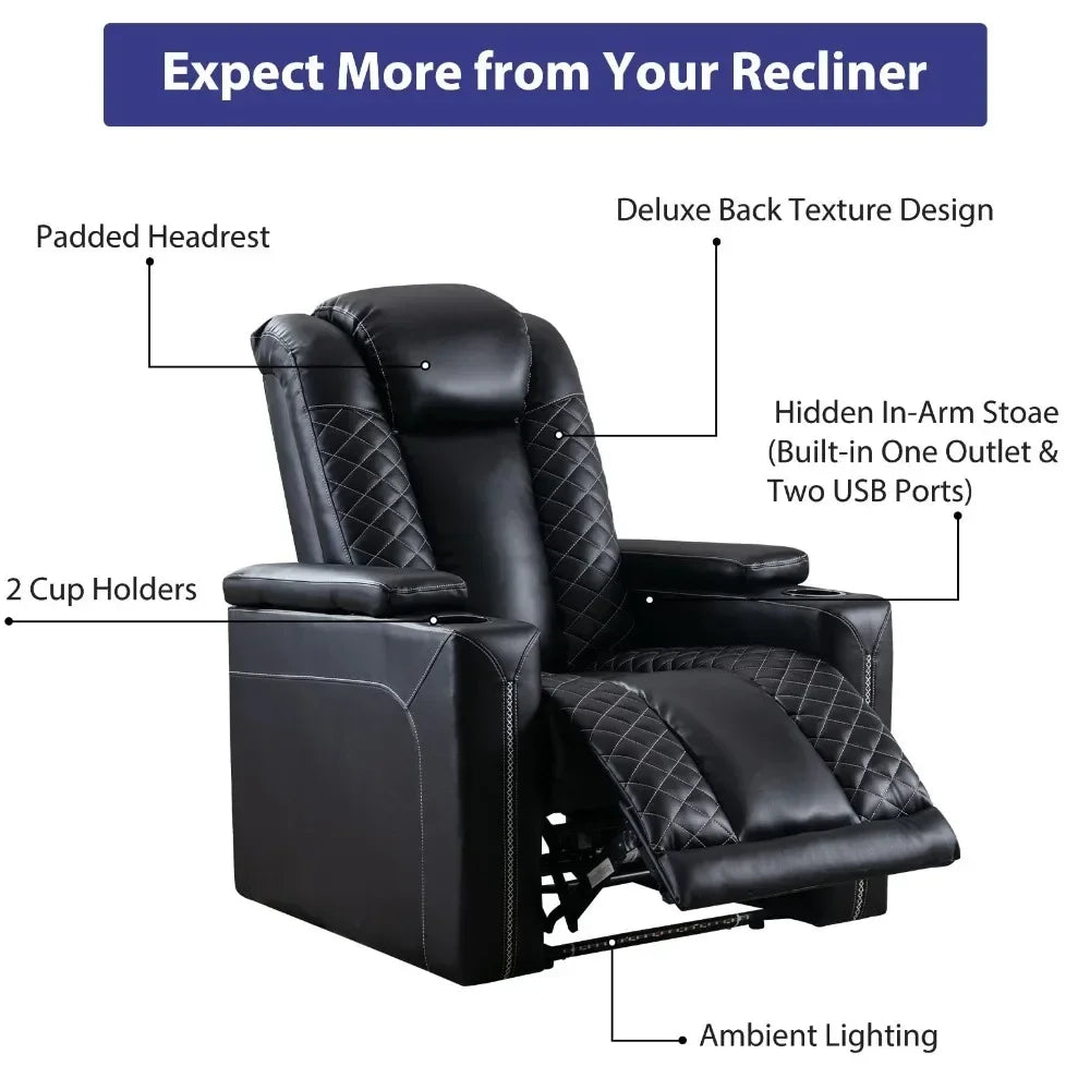 Electric Power Recliner Chairs: Leather Home Theater Seating with USB Ports, Cup Holders, and Hidden Arm Storage.