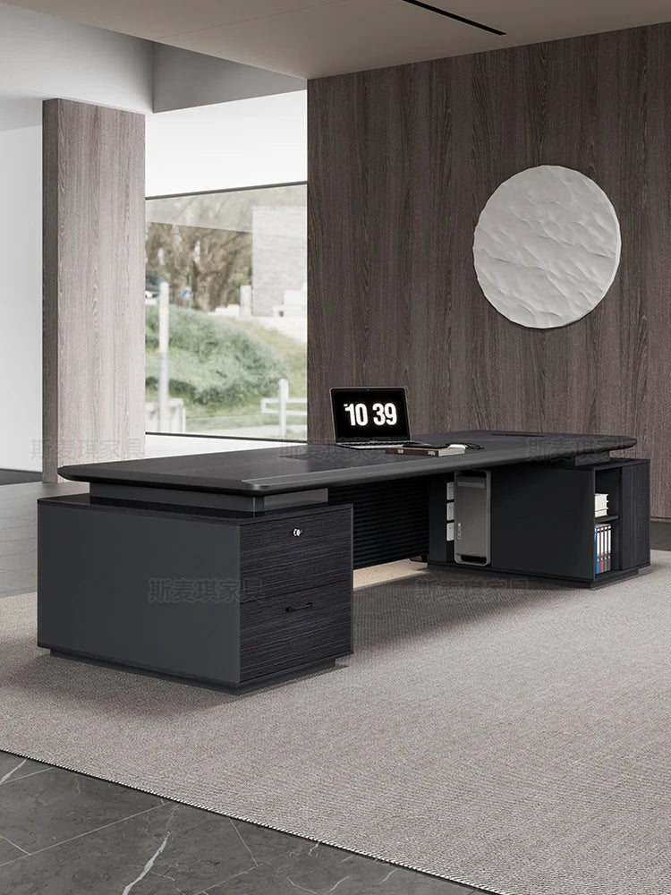 Boss Desk – High-End Manager’s Office Table, Simple Light Luxury Design, President & Supervisor Desk with Chair Combo