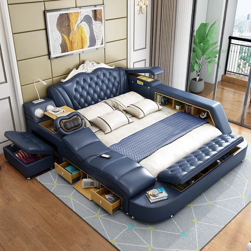 White High End Double Bed Designer European Luxury Modern Twin Bed Frame Platform Multifunctional
