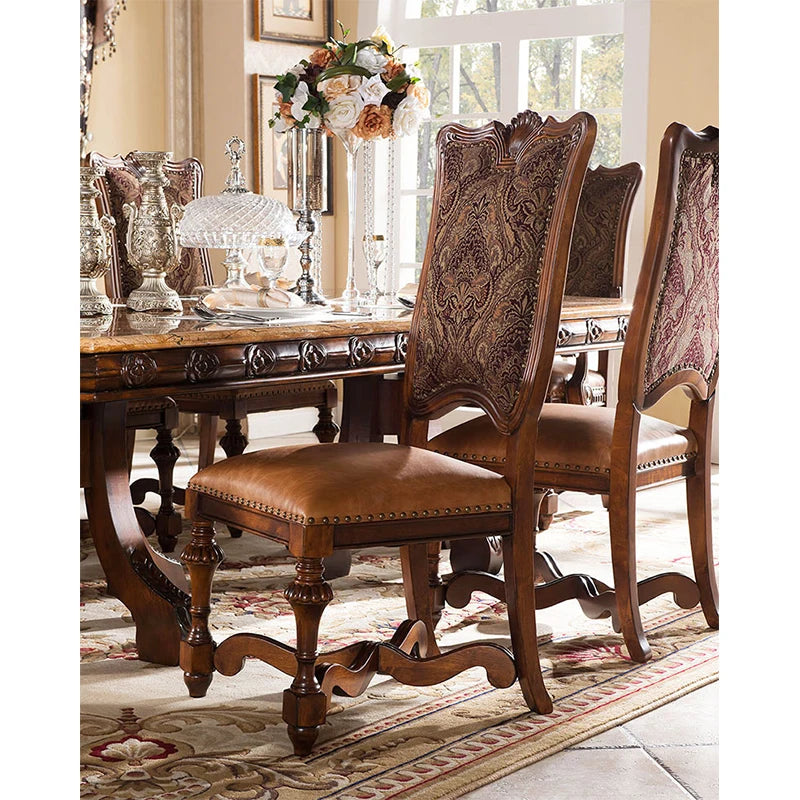 High-Quality Antique European Dining Table Set—French and Italian Hand-Carved Marble