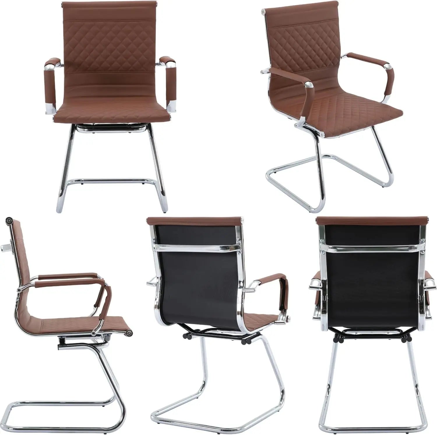 Office Guest Chairs Reception Chairs Waiting Room Chairs Set of 2 Conference Room with Mid Back, Modern PU Leather Desk