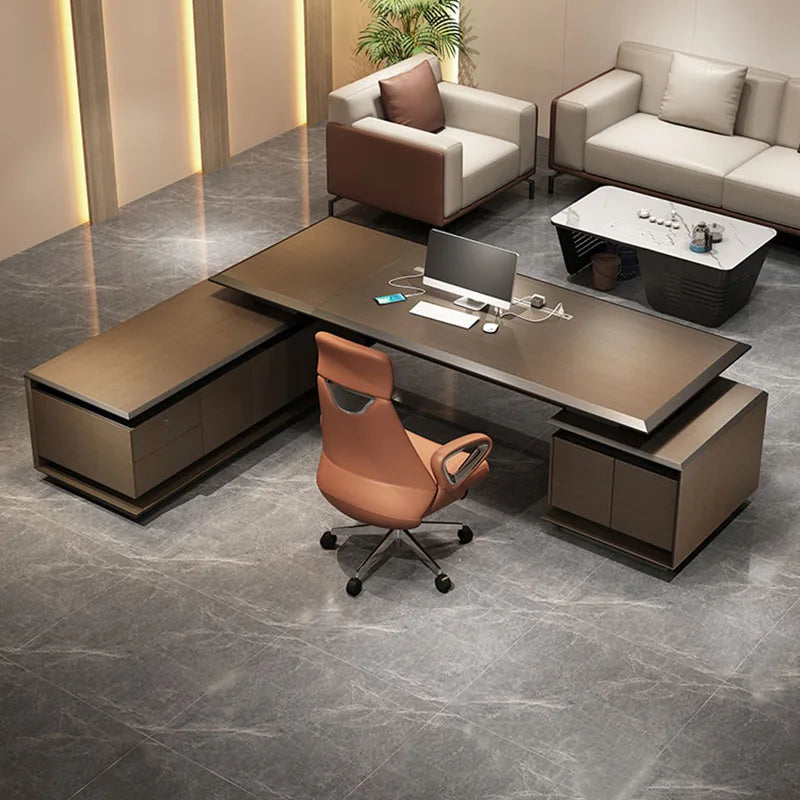 Luxury L-shaped executive corner desk with drawers