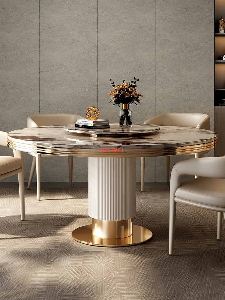 marble round dining table and chair combination with rotary table Modern simple dining room dining table household dining table