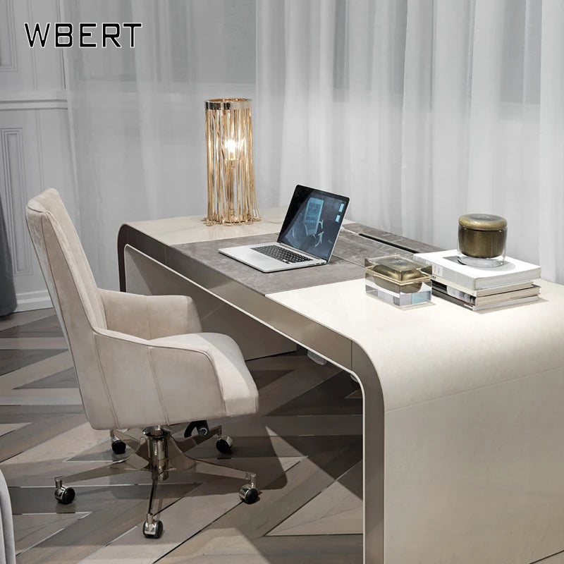 WBERT Solid Wood High-End Italian Light Luxury Boss Desk Simple Modern Design Home Computer Writing Desk Small Dressing