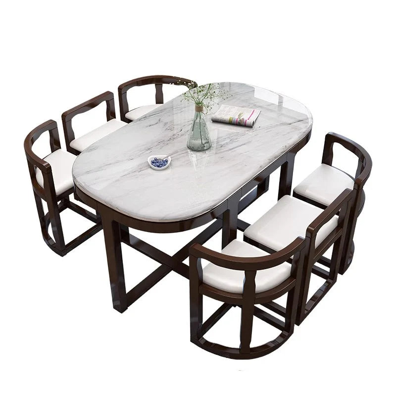 Wooden Modern Dining Room Set – Large Kitchen Console Table with 6 Chairs