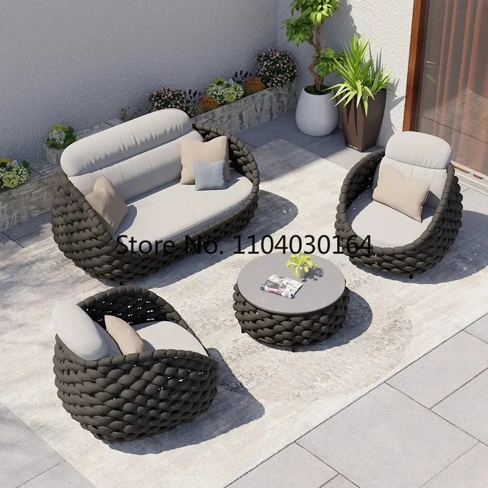 Garden Villa Balcony Rattan Chair Coffee Table Furniture Combination Outdoor Garden Waterproof Sunscreen Rattan Casual Sofa