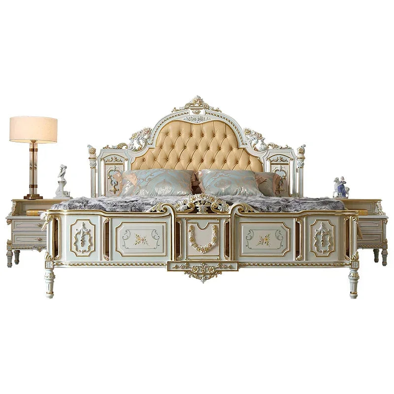 High-end Rococo-style wedding bed in solid wood