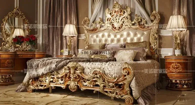 Custom Italian luxury double bed, 1.8m, in European style with intricate hand-carvings.