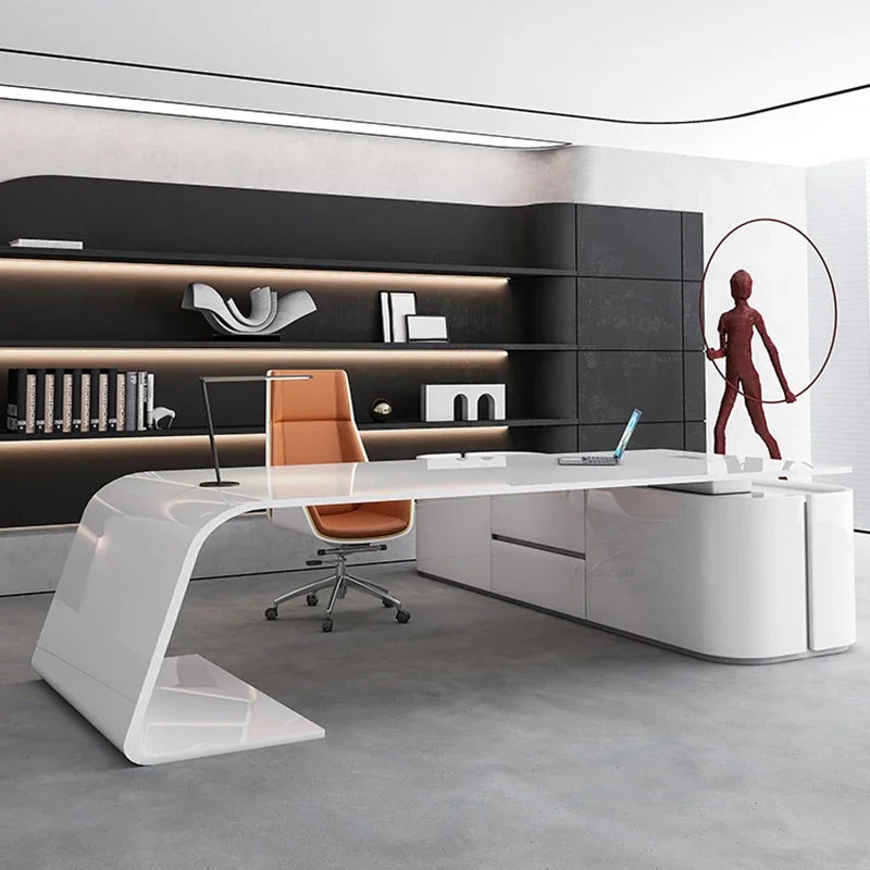 Advanced Paint Office Desk – Designer High-End Boss Desk, Creative White Manager & Executive Table