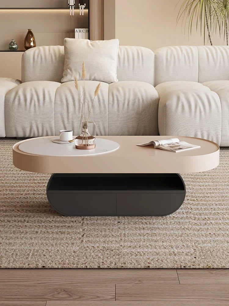 Minimalist Cream Oval Coffee Table