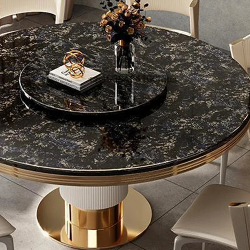 Dining Room Turnertable Delicate Texture Desk Top Round Shape For Kitchen 1.8meters Thick Marble Table With Runner Luxury Style