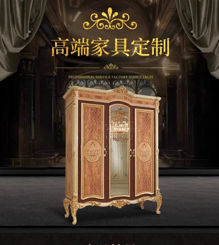 European Solid Wood Wardrobe – Carved, Painted, French Double Doors