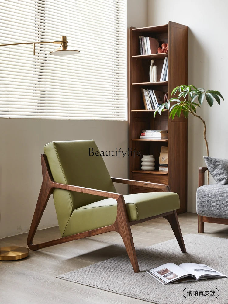 Wooden Lounge Chair Simple Modern Living Room Backrest Couch Black Walnut Balcony Leisure