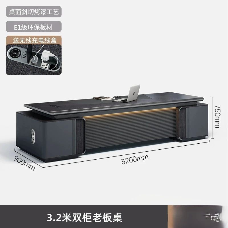 Boss Desk – High-End Manager’s Office Table, Simple Light Luxury Design, President & Supervisor Desk with Chair Combo