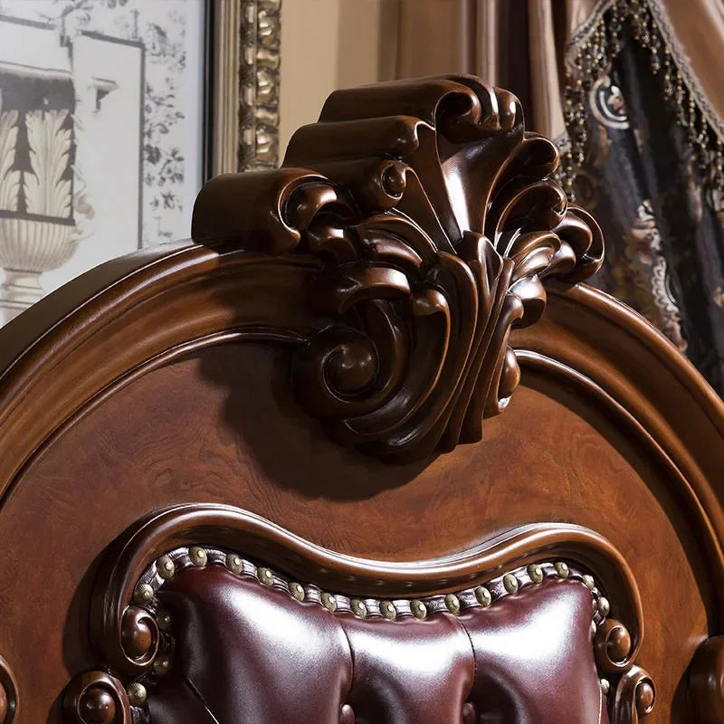 European retro leather double luxury master bedroom American solid wood bed 1.8 meters large bed