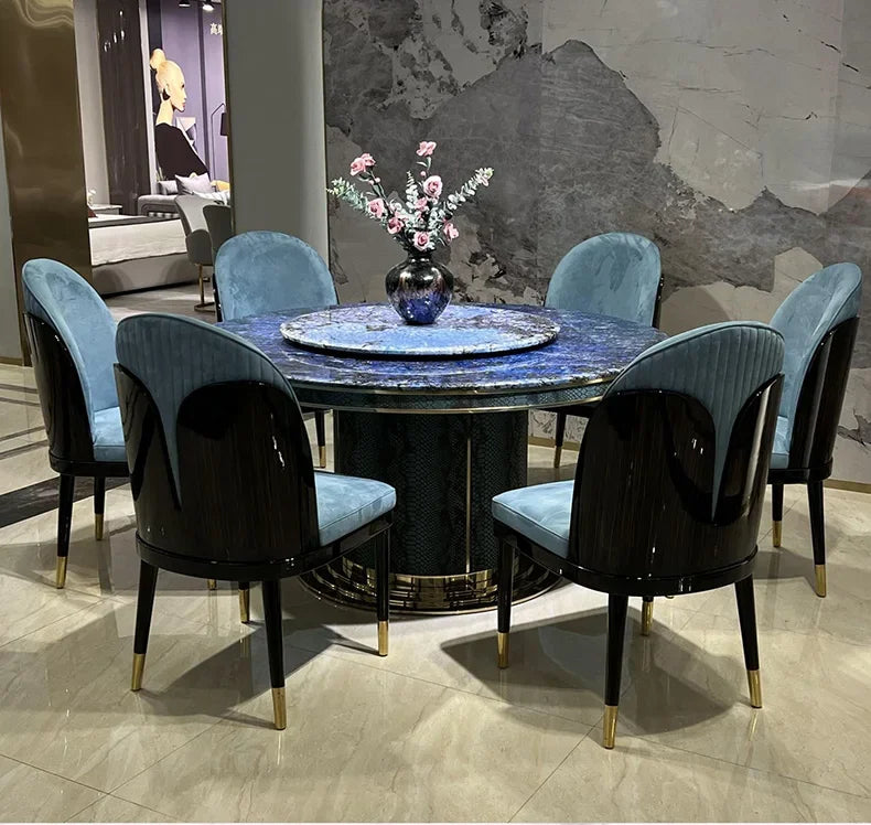 Italian light luxury marble table high-end natural luxury stone round table and chair combination