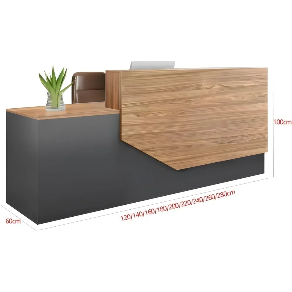 Modern lockable wooden reception desk with counter and drawers, ideal for retail and office use