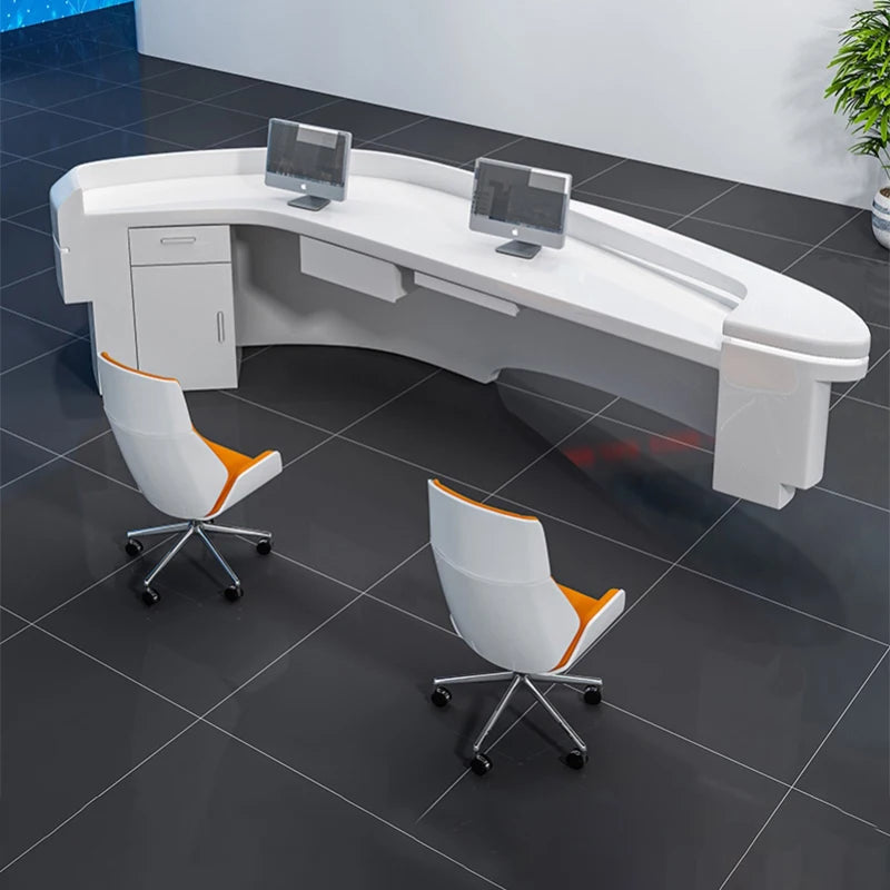 QTZ25 Customized Glossy V-Shaped Reception Desk