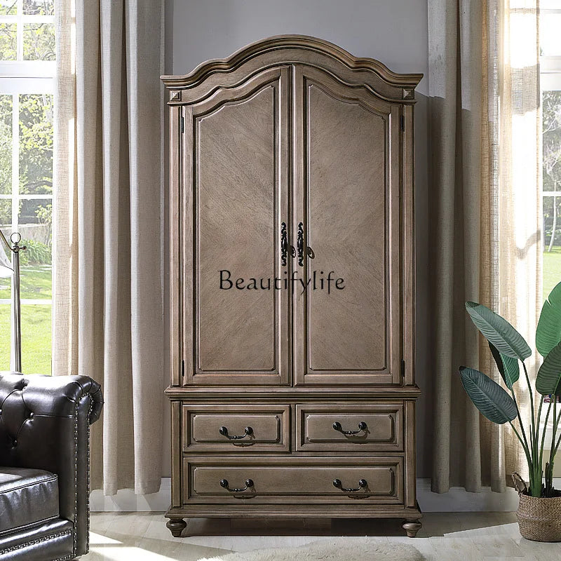 Simple American Solid Wood Wardrobe Nordic Light Luxury Bedroom Two Doors Storage Wardrobe