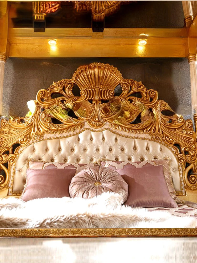 Custom French Palace Double Bed – Solid Wood Carving for Master Bedrooms