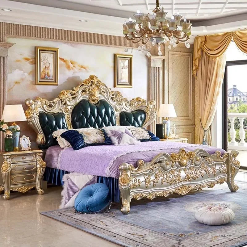 Wood Marriage Bed Luxury Aesthetic European Modern Bedroom Bed Queen Size Lounge Lit Princesse Enfant Fille Home Furniture