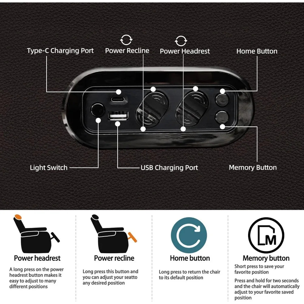 Theater Seating Seats Sofa, Top Grain Nappa Leather Recliner Chair Dual Power Movie Theater Chairs Gaming Sofa Electric Headrest