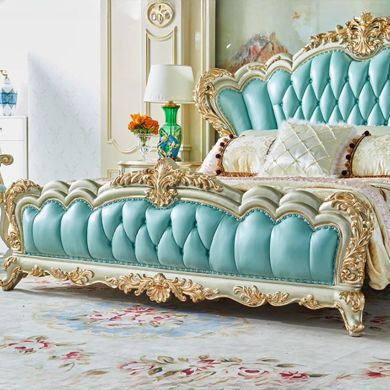 European Style Luxury King Size Bed Frame: Elegant Design with Queen Bed Frame and Nightstands for Modern Homes.