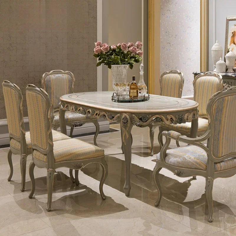 European style dining table and chair combination furniture customized rectangular table of solid wood for 6 people