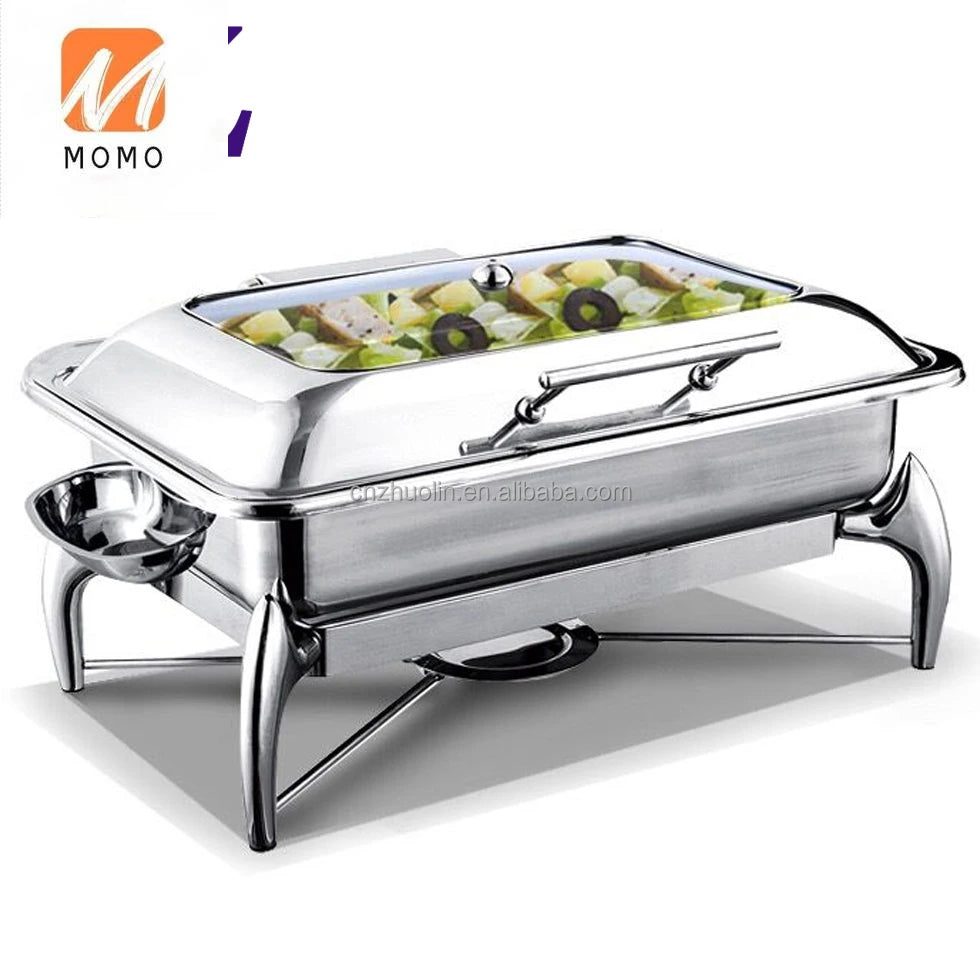 Gold and Silver Buffet Chafing Dish – Rectangular Roll-Top Food Warmer for Restaurants and Catering.