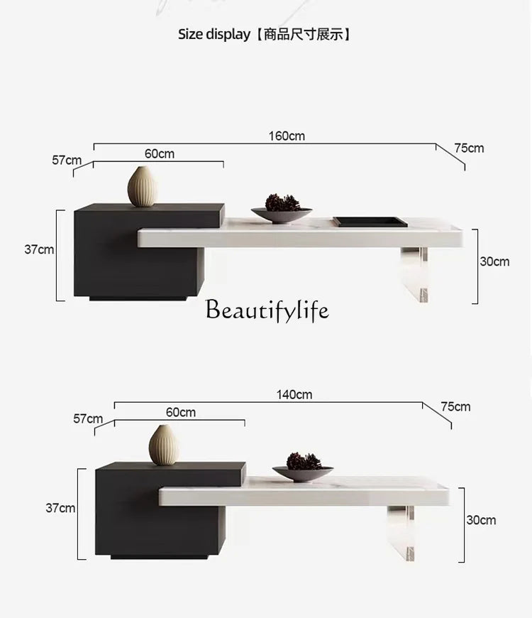 Italian Minimalist Stone Plate Coffee Table Suspension Rectangular Living Room Home Storage Modern Simple Coffee Table