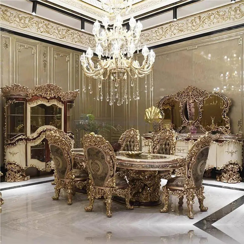 French Hand-Carved Antique Round Dining Set