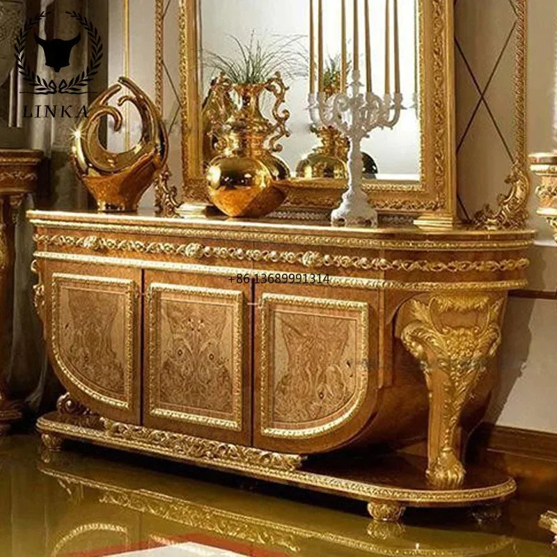 Custom European luxury dining side cabinet all solid wood carved storage tea palace villa furniture