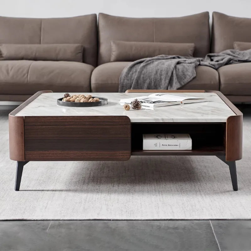 New Italian Minimalist Square Coffee Table, Luxury Rock Plate