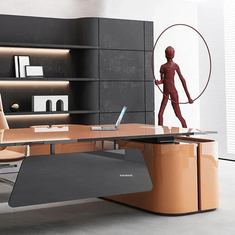 Advanced Paint Office Desk – Designer High-End Boss Desk, Creative White Manager & Executive Table, Fashionable Furniture